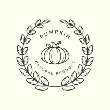 Pumpkin with leaf line art vector logo template illustration design Stock Illustration