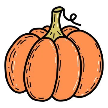 Pumpkin with leaves on a white background. Pumpkin Thanksgiving flat color icon Stock Illustration