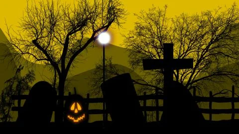 A pumpkin light on a graveyard Stock Illustration