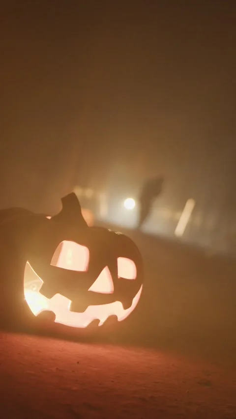 The Pumpkin Light With A Zombie In The Distance Stock Footage 287589752