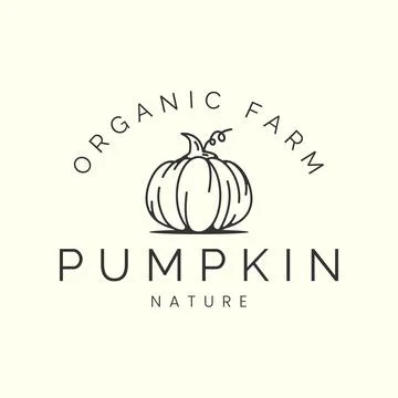 Pumpkin with line art vector logo template illustration design, organic farm  Stock Illustration
