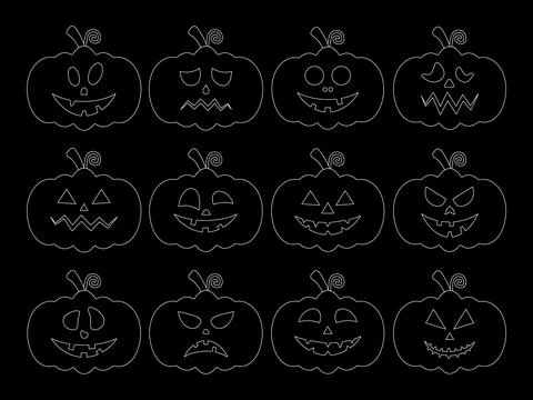 Pumpkin line faces set. Stock Illustration