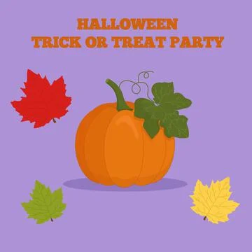 Pumpkin with maple leaves. Flat vector illustration Stock Illustration