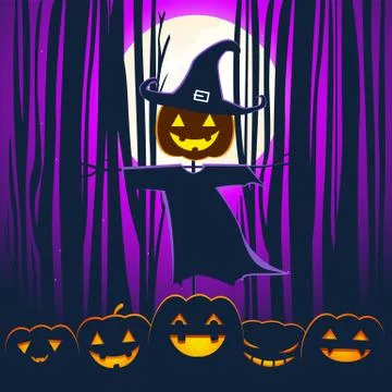 Pumpkin monster inside the forest Stock Illustration