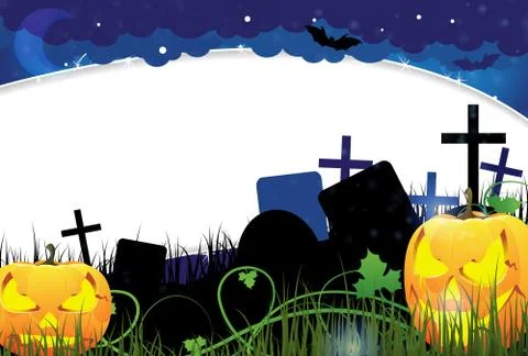 Pumpkin monsters on a cemetery Stock Illustration