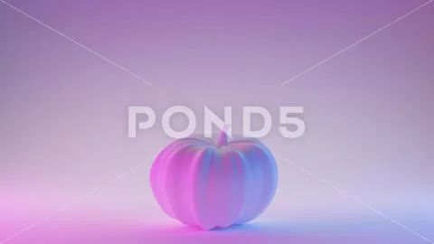 Pumpkin with neon lights on pastel colors background. Illustration