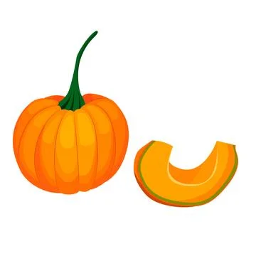 Pumpkin, orange round pumpkin whole and piece. vector isolated on a white b.. Stock Illustration