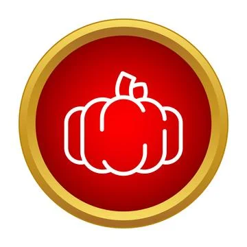 Pumpkin outline icon in a red circle button Stock Illustration