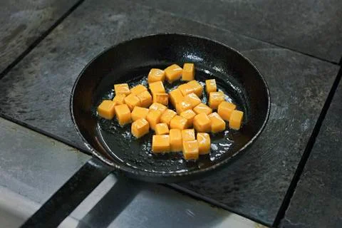 Pumpkin on the pan Stock Photos