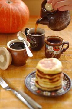 Pumpkin Pancakes Stock Photos