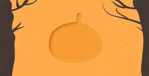 Pumpkin paper cut shape and trees frame. Template for holiday design. Vector  Stock Illustration