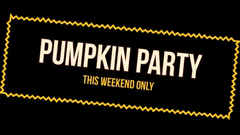 Pumpkin party text appears on black background with festive border, holiday.. Vídeo Stock 345757391