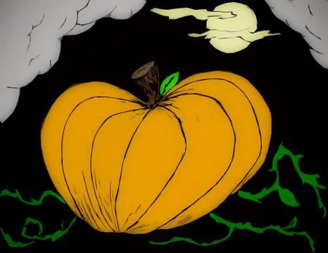 Pumpkin Patch Halloween Night 1 Stock Illustration