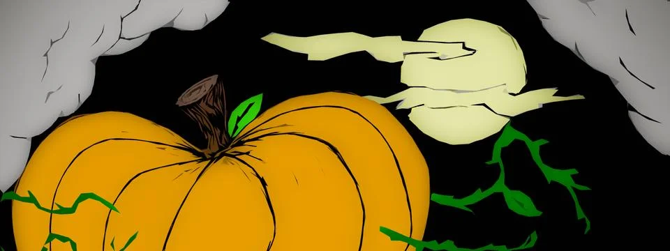 Pumpkin Patch Halloween Night 2 Stock Illustration
