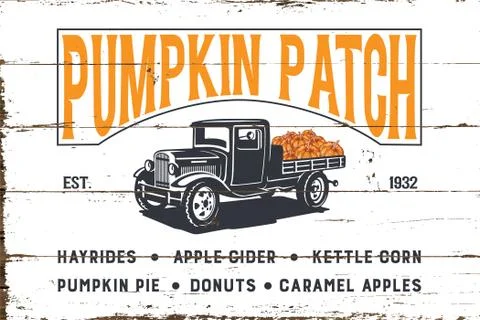 Pumpkin Patch with Old Truck and Shiplap Design Stock Illustration