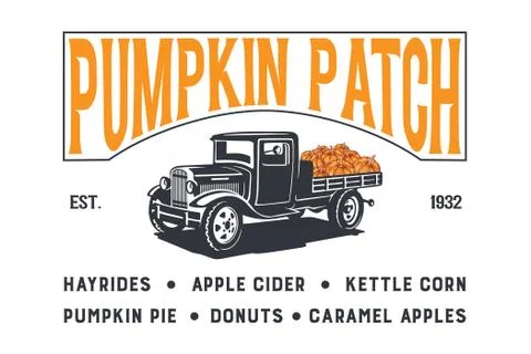 Pumpkin Patch with Old Truck Stock Illustration