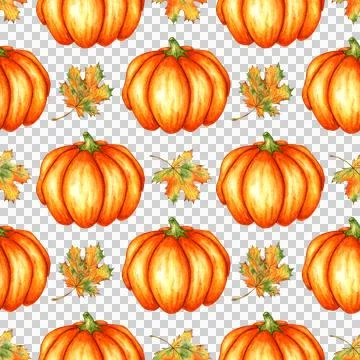 Pumpkin pattern and maple leaf watercolor Stock Illustration