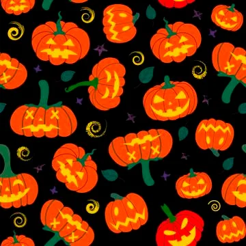 Pumpkin pattern with autumn fallen leaves Stock Illustration