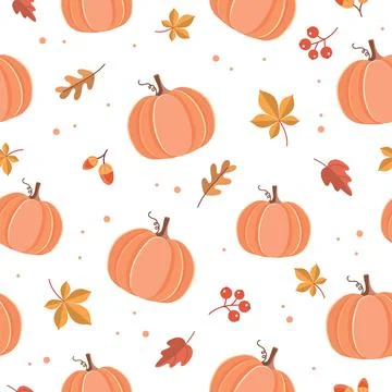 Pumpkin pattern with autumn leaves. Cute vector illustration Illustration