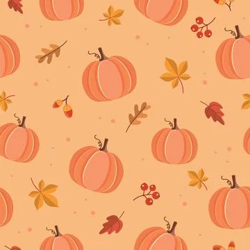 Pumpkin pattern with autumn leaves. Cute vector illustration Illustration
