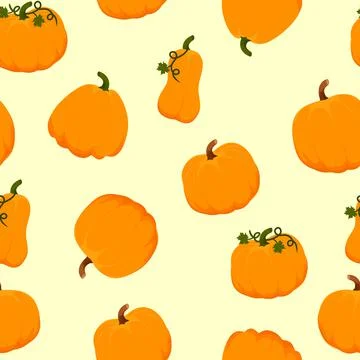 Pumpkin pattern on a beige background. Halloween. Vector illustration in a flat Stock Illustration
