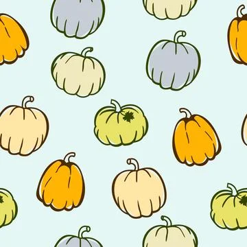 Pumpkin pattern on a blue background. Halloween. Vector illustration Stock Illustration