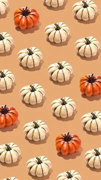 Pumpkin pattern creative on orange beige background vertical banner Stock Illustration