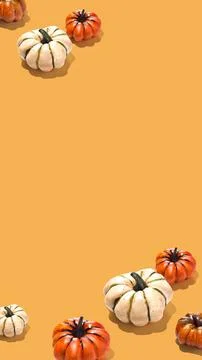 Pumpkin pattern creative on orange yellow background vertical banner minimal Stock Illustration