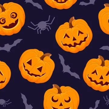 Pumpkin pattern on a dark blue background. Halloween. Vector illustration in a Stock Illustration