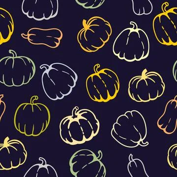 Pumpkin pattern on a dark blue background. Halloween. Vector illustration Stock Illustration