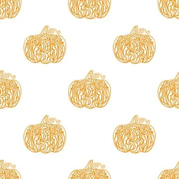 Pumpkin pattern in doodle style. Thanksgiving day. Halloween. Vector. Stock Illustration