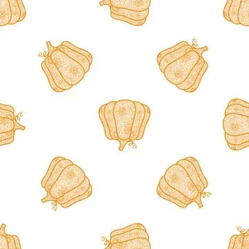 Pumpkin pattern in doodle style.Vector.Halloween.Decorative vegetables. Stock Illustration