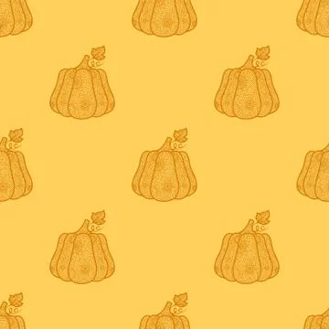 Pumpkin pattern in doodle style.Vector.Halloween.Decorative vegetables. Stock Illustration