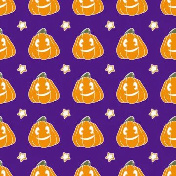 Pumpkin pattern with a face for Halloween. a seamless pumpkin pattern with a Stock Illustration