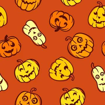 Pumpkin pattern on an orange background. Halloween. Vector illustration Stock Illustration