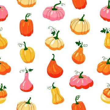 Pumpkin pattern. Seamless autumn vegetables texture, colourful organic produc Stock Illustration