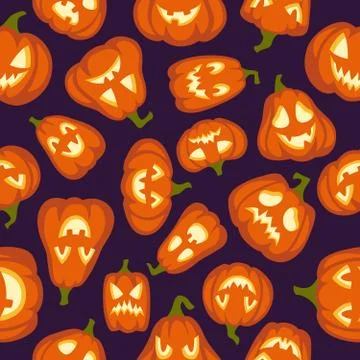 Pumpkin pattern. Seamless halloween background. Pumpkins characters with Stock Illustration