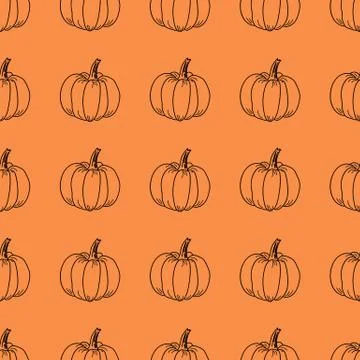 Pumpkin pattern. Vector contour graphics on an orange background Stock-Illustration