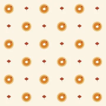 Pumpkin pie and red maple leaf seamless pattern with whipped cream on cream Stock Illustration
