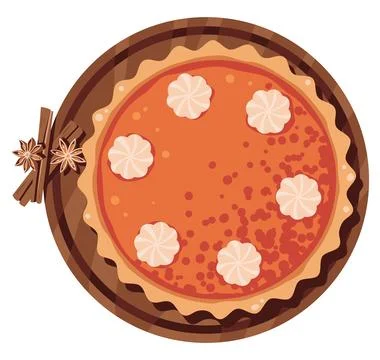 Pumpkin Pie Flat Vector Illustration Isolated on White. American Thanksgiving Stock Illustration