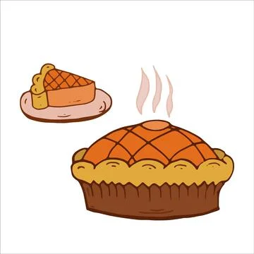 Pumpkin Pie Icon, sticker, design element. Yellow and orange colors. Vector I Stock Illustration