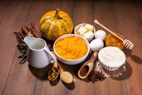 Pumpkin pie ingredients Stock Photos