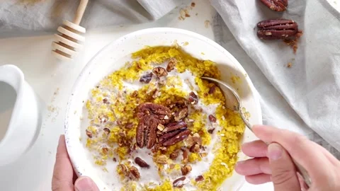 Pumpkin pie oatmeal 스톡 동영상 201880747