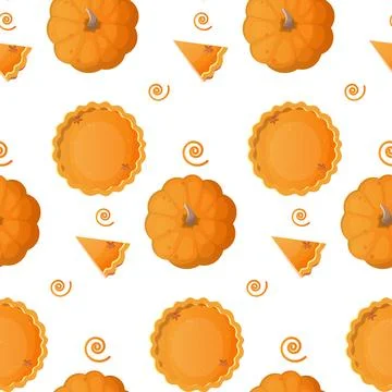 Pumpkin pie seamless pattern in cartoon style Stock Illustration
