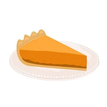 Pumpkin Pie Slice on a plate. Fall and Autumn symbol. National Pumpkin Cheese Stock Illustration
