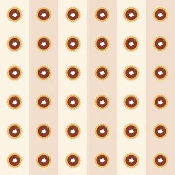 Pumpkin pie top view seamless pattern with whipped cream and green leaf on beige Stock Illustration