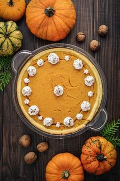 Pumpkin pie with  whipped cream Stock Photos