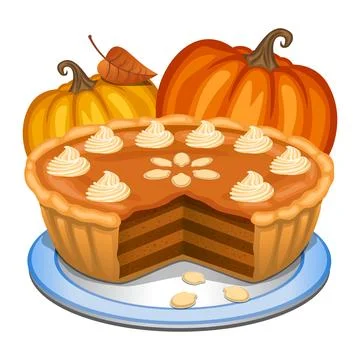 Pumpkin pie with white creme and orange pumpkin, pumpkin pie for Thanksgiving Stock Illustration