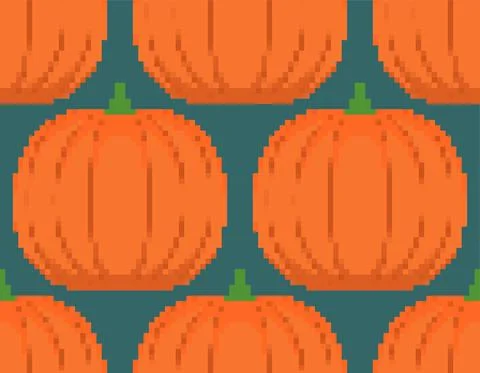 Pumpkin pixel art pattern seamless. pixelated Vegetable background. 8 bit vec Stock Illustration