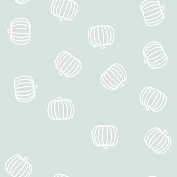 Pumpkin plant line vector seamless pattern Stock Illustration